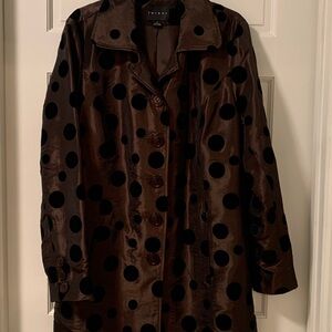 Tribal Dark Brown Trench Coat with Black Polka Dots